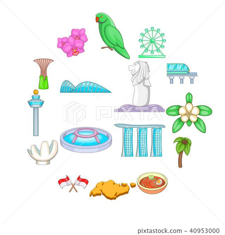 Singapore travel icons set, cartoon style Singapore travel icons set, cartoon style 40953000