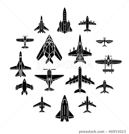 Airplane top view icons set, simple style Airplane top view icons set, simple style 40953023