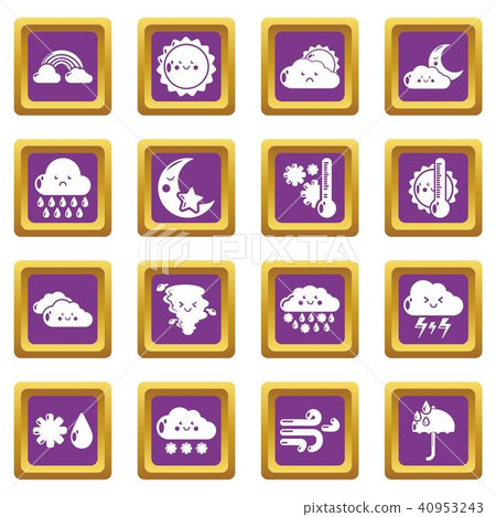 Weater icons set purple square vector 40953243