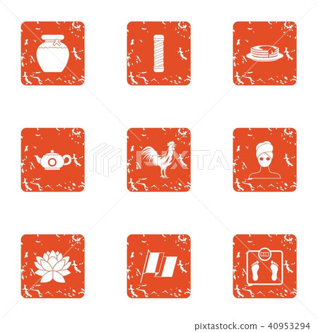 Tea period icons set, grunge style Tea period icons set, grunge style 40953294