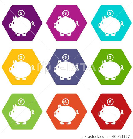 Pig money icons set 9 vector Pig money icons set 9 vector 40953397