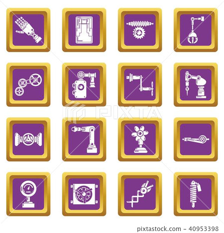 Technical mechanisms icons set purple square vector 40953398