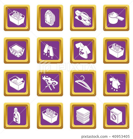 Laundry icons set purple square vector Laundry icons set purple square vector 40953405