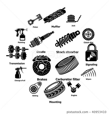 Car repair parts icons set, simple style Car repair parts icons set, simple style 40953410