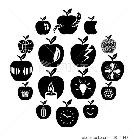 Apple logo icons set, simple style Apple logo icons set, simple style 40953423