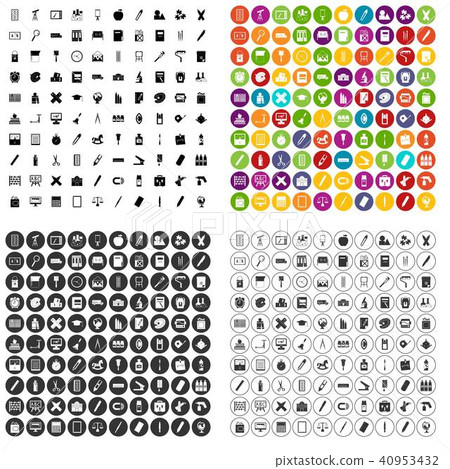 100 stationery icons set vector variant 40953432