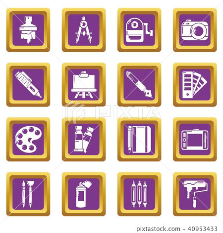 Design and drawing tools icons set purple square vector Design and drawing tools icons set purple square vector 40953433
