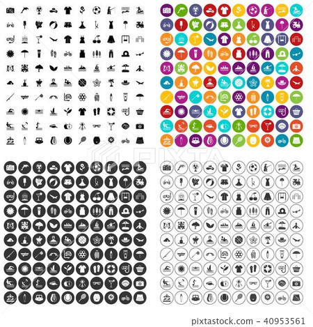 100 summer icons set vector variant 40953561