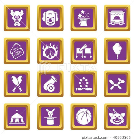 Circus icons set purple square vector 40953565