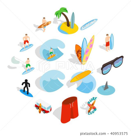 Surfing isons set, isometric 3d style Surfing isons set, isometric 3d style 40953575