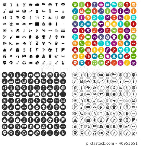100 street festival icons set vector variant - Stock Illustration ...