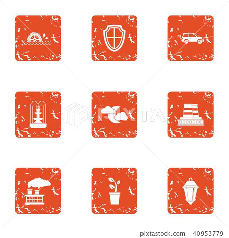 Pollution eco area icons set, grunge style 40953779