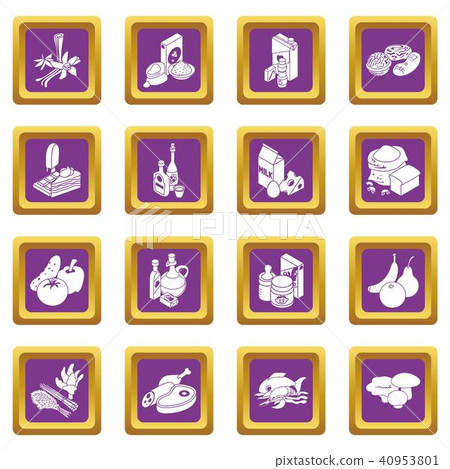 Shop navigation foods icons set purple square vector Shop navigation foods icons set purple square vector 40953801