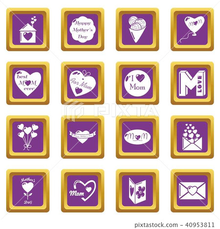 Mother Day icons set purple square vector Mother Day icons set purple square vector 40953811
