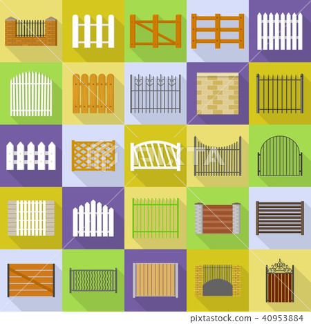 Fencing country types icons set, flat style 40953884