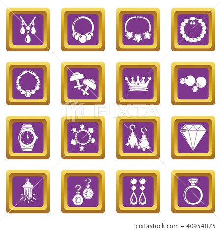 Jewelry shop icons set purple square vector Jewelry shop icons set purple square vector 40954075