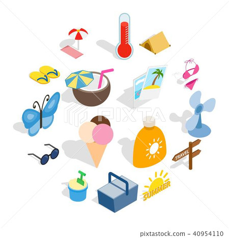 Summer icons set, isometric 3d style 40954110