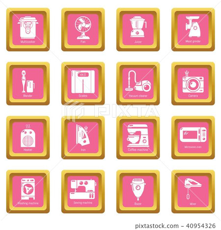 Domestic appliances icons set pink square vector Domestic appliances icons set pink square vector 40954326