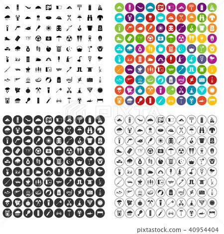 100 tourist camp icons set vector variant 40954404