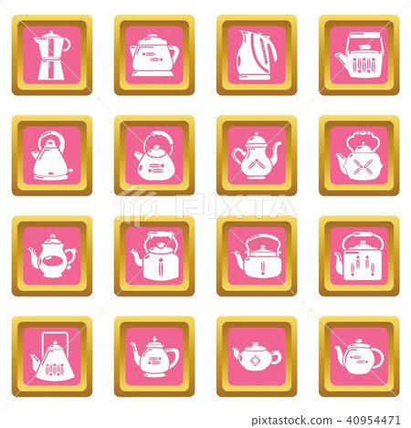 Teapot icons set pink square vector Teapot icons set pink square vector 40954471