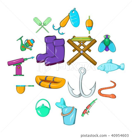 Fishing icons set, cartoon style 40954603