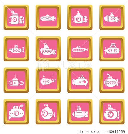 Submarine icons set pink square vector 40954669