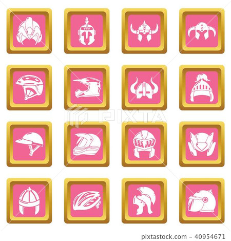 Helmet icons set pink square vector 40954671