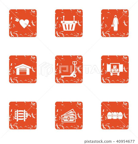Large store icons set, grunge style Large store icons set, grunge style 40954677