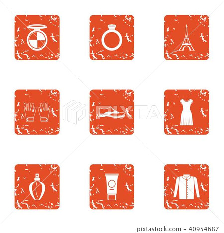 European town icons set, grunge style 40954687