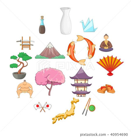 Japan icons set, cartoon style Japan icons set, cartoon style 40954690