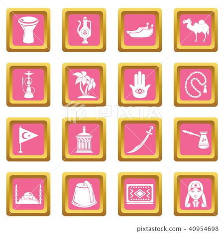 Turkey travel icons set pink square vector Turkey travel icons set pink square vector 40954698