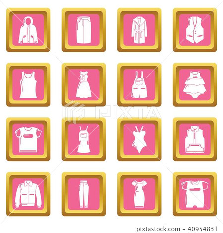 Fashion clothes wear icons set pink square vector 40954831