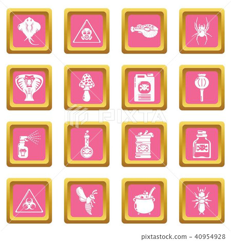 Poison danger toxic icons set pink square vector Poison danger toxic icons set pink square vector 40954928