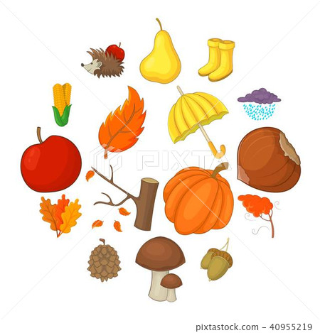 Autumn items icons set, cartoon style 40955219