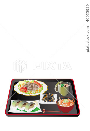 Today's rice beef cold shabu and mackerel sushi 40955939