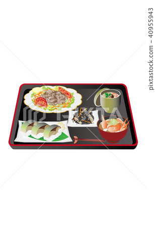 Today's rice beef cold shabu and mackerel sushi 40955943