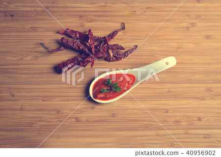 chilli paste flat lay with copyspace chilli paste flat lay with copyspace 40956902