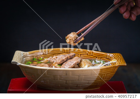noodle pork waterfall in bowl. noodle pork waterfall in bowl. 40957217