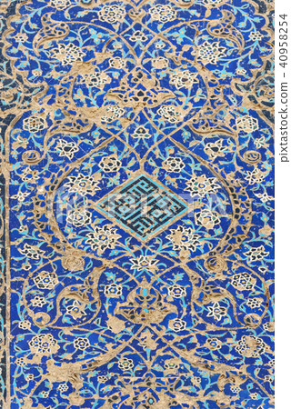 Remains of decorated blue mosaic tiles on wall Remains of decorated blue mosaic tiles on wall 40958254