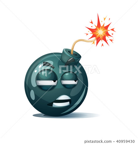 Cartoon bomb, fuse, wick, spark icon. Mockery smiley. 40959430