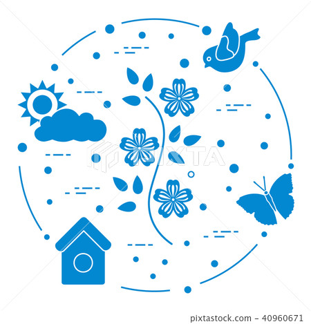 Sun, cloud, bird, flower, butterfly, birdhouse Sun, cloud, bird, flower, butterfly, birdhouse 40960671