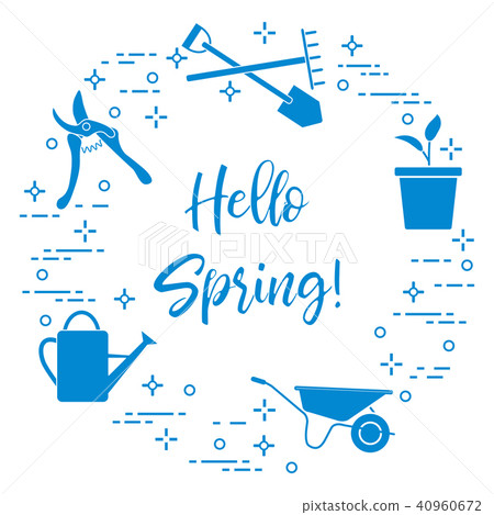 Tools for gardening works and pot with a sprout Tools for gardening works and pot with a sprout 40960672