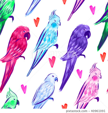 Seamless pattern with bright painted parrots  40961091