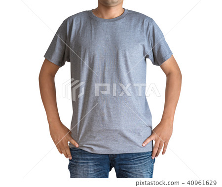Man in a blue jeans and grey T-shirt Man in a blue jeans and grey T-shirt 40961629