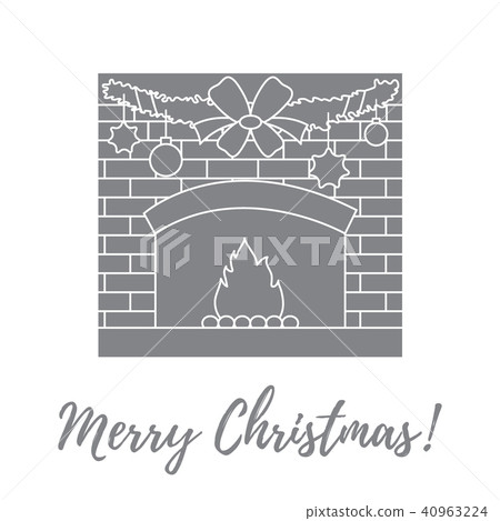 kindled fireplace, garland, Christmas balls and kindled fireplace, garland, Christmas balls and 40963224
