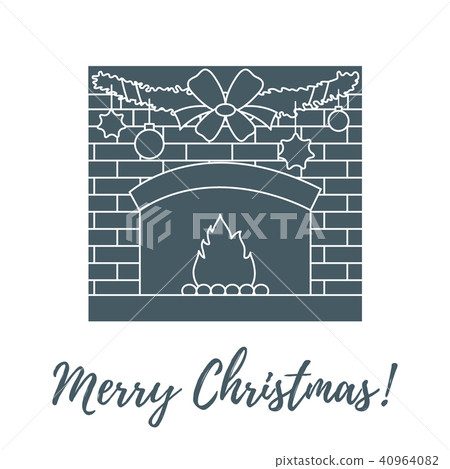 kindled fireplace, garland, Christmas balls and 40964082