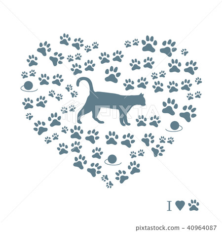 Silhouette walking cat inside the heart from 40964087