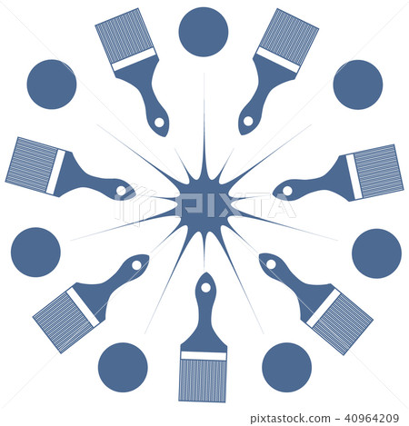 a colored paint brushes and paint spots arranged - 스톡일러스트 [40964209