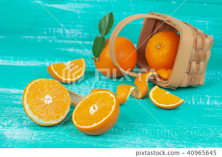 orange fruit on color table background. orange fruit on color table background. 40965645