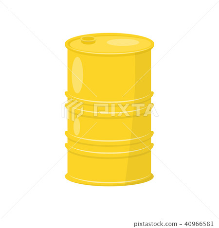 Flat vector icon of bright yellow barrel. Cylindrical steel or metal container for shipping liquids 40966581